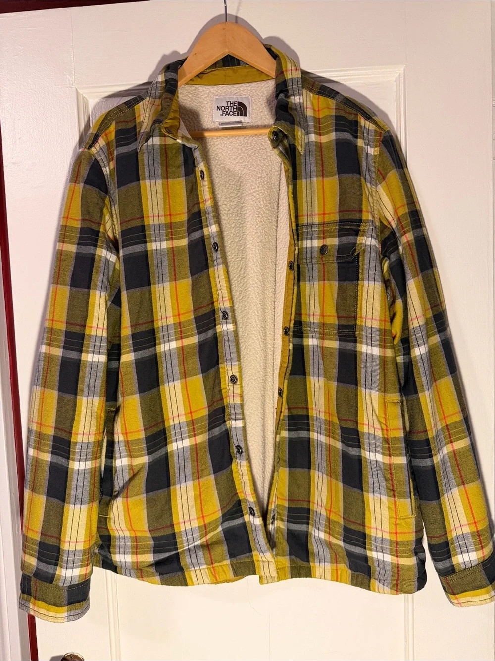 NWOT The North Face Yellow and Black Plaid Sherpa-Lined Shirt Jacket
